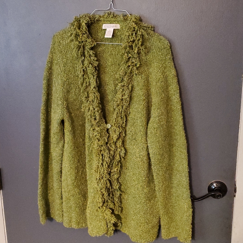 Cozy Green Textured Cardigan Sweater
